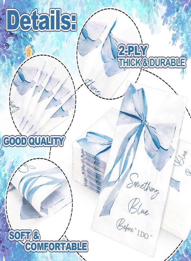 JarThenaAMCS مناديل ضيوف JarThenaAMCS زرقاء اللون، 50 قطعة، مزينة بفيونكة، للاستخدام مرة واحدة، مثالية لعشاء "شيء أزرق قبل الزواج"، مناديل ورقية يدوية للحمام، وحفلات توديع العزوبية، ولوازم المائدة. - Image 3